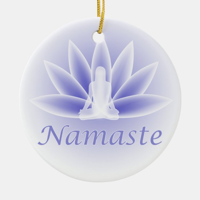 Adorno De Cerámica Namaste Yoga Lotus Woman Flower Blue Ornament (Frente)