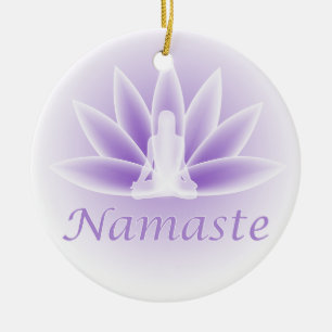 Adorno De Cerámica Namaste Yoga Lotus Woman Flower Violet Ornament