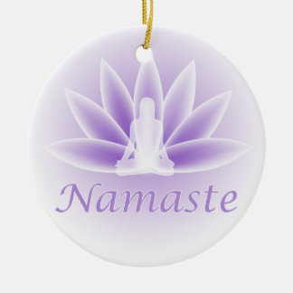 Adorno De Cerámica Namaste Yoga Lotus Woman Flower Violet Ornament