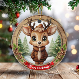 Adorno De Cerámica Name Whimsical Reindeer Rustic Holiday Tree 🦌🎄