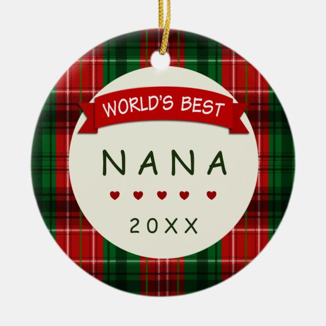 Adorno De Cerámica Nana Holiday Plaid Navidades Ornaments Regalo (Frente)