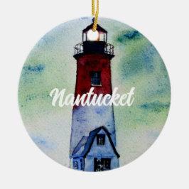 Adorno De Cerámica Nantucket Massachusetts Lighthouse Watercolor