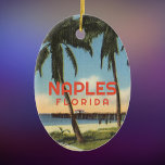 Adorno De Cerámica Nápoles Florida con muelle vintage<br><div class="desc">Nápoles,  Florida,  con una imagen vintage del muelle,  palmeras y playa.</div>
