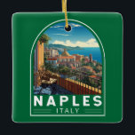 Adorno De Cerámica Nápoles Italia Viaje Arte Vintage<br><div class="desc">Diseño de viaje vector retro de Nápoles. Nápoles es la capital regional de Campania y la tercera ciudad más grande de Italia,  después de Roma y Milán.</div>