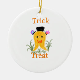 Adorno De Cerámica Naranja amarillo Halloween Fantasma truco o regalo