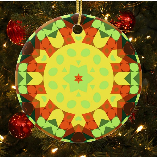 Adorno De Cerámica Naranja amarillo y verde retro Mandala flor (Subido por el creador)