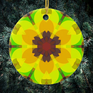 Adorno De Cerámica Naranja amarillo y verde retro Mandala flor