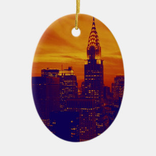Adorno De Cerámica Naranja azul Pop Art Nueva York