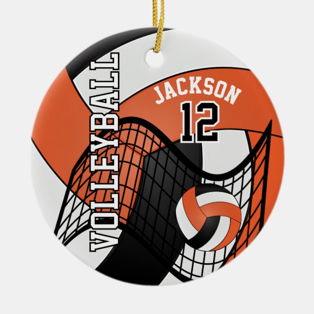 Adorno De Cerámica Naranja, blanco y negro personaliza el voleibol 🏐 (Frente)