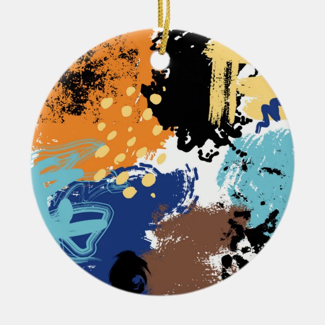 Adorno De Cerámica Naranja Blue Mid Century Blotched Abstract Stains (Frente)