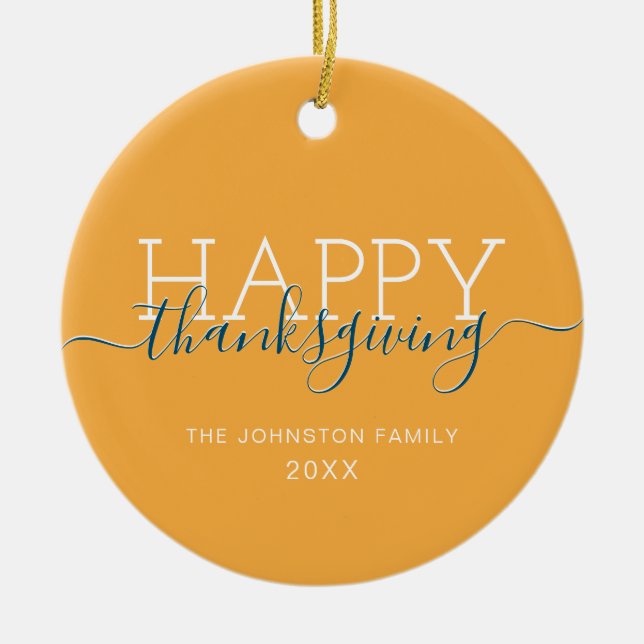 Adorno De Cerámica Naranja brillante Feliz día de gracias (Frente)