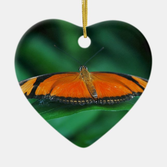 Adorno De Cerámica Naranja brillante y mariposa negra en hoja (Frente)