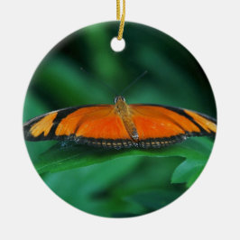 Adorno De Cerámica Naranja brillante y mariposa negra en hoja