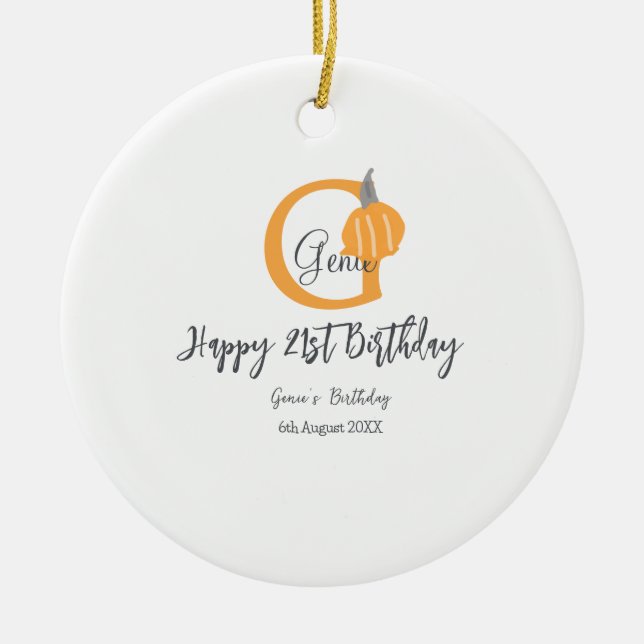 Adorno De Cerámica Naranja calabaza otoño cumpleaños 21 gris pastel o (Frente)
