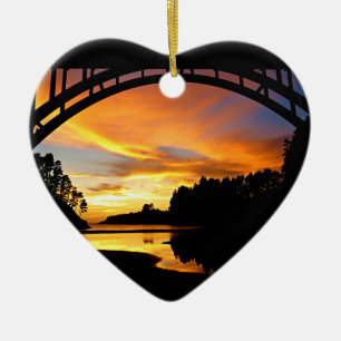 Adorno De Cerámica Naranja California Coastal Sunset Under Bridge