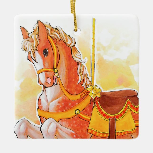 Adorno De Cerámica Naranja Carousel Horse Ornament (Anverso)