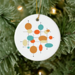 Adorno De Cerámica Naranja Círculos turquesa Navidades de mediados de<br><div class="desc">Este fabuloso adorno de cerámica de estilo moderno de mediados de siglo presenta círculos,  óvalos y líneas,  en los colores azul turquesa,  naranja,  crema y negro. ¡Añade ese toque de diversión a tu árbol de Navidad retro!</div>