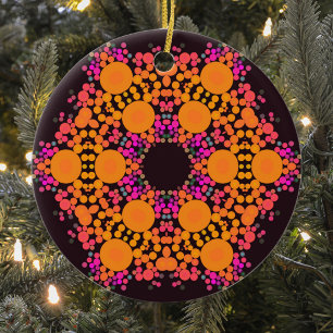 Adorno De Cerámica Naranja de flores Dot Mandala y rosa