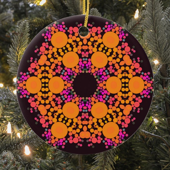Adorno De Cerámica Naranja de flores Dot Mandala y rosa (Subido por el creador)