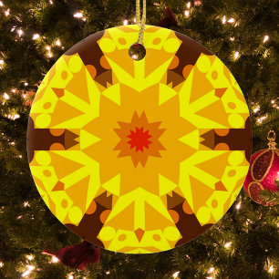 Adorno De Cerámica Naranja de flores Retro Mandala y amarillo