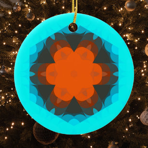 Adorno De Cerámica Naranja de flores Retro Mandala y azul