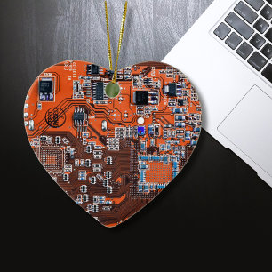 Adorno De Cerámica Naranja de la placa de circuito del geek de la com