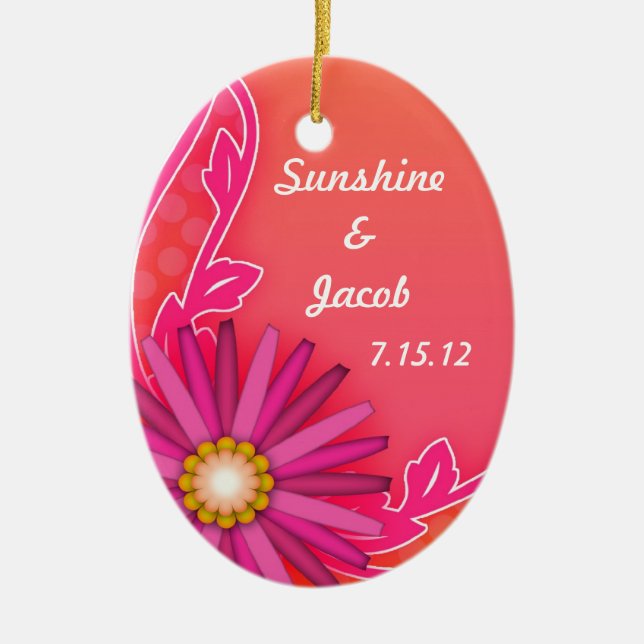 Adorno De Cerámica Naranja de mandarina y Boda de verano rosado (Frente)