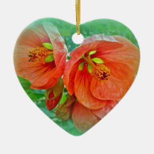 Adorno De Cerámica Naranja Hibiscus Flowers