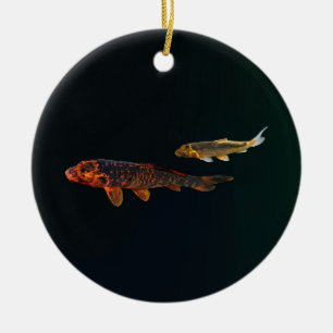 Adorno De Cerámica Naranja Koi y Gold Koi