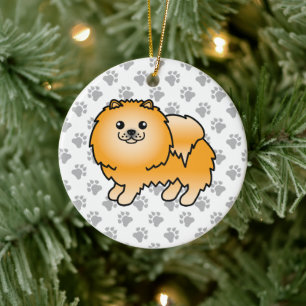 Adorno De Cerámica Naranja Pomeranian Cute Cartog Perro & Paws
