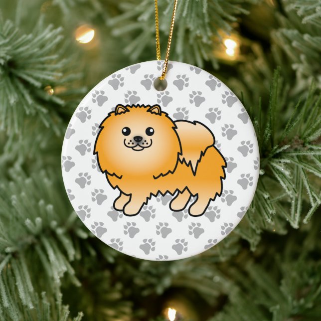 Adorno De Cerámica Naranja Pomeranian Cute Cartog Perro & Paws (Árbol)