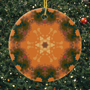 Adorno De Cerámica Naranja Retro Mandala y amarillo