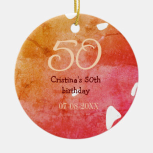 Adorno De Cerámica Naranja rojo 50 cumpleaños fecha de añadir nombre