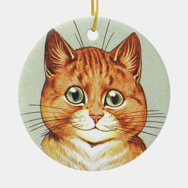 Adorno De Cerámica Naranja rojo y gato blanco, Louis Wain (Frente)