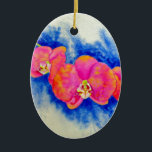Adorno De Cerámica Naranja romántico color de agua rosa pintura de or<br><div class="desc">bellas flores tropicales naranjas rosas. Orquídea rosa romántica pintura acuática de H Cooper</div>