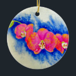 Adorno De Cerámica Naranja romántico color de agua rosa pintura de or<br><div class="desc">bellas flores tropicales naranjas rosas. Orquídea rosa romántica pintura acuática de H Cooper</div>