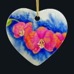Adorno De Cerámica Naranja romántico color de agua rosa pintura de or<br><div class="desc">bellas flores tropicales naranjas rosas. Orquídea rosa romántica pintura acuática de H Cooper</div>