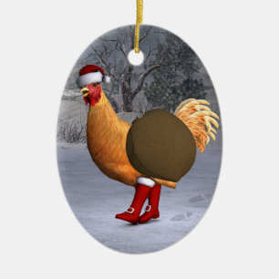 Adorno De Cerámica Naranja Rooster Santa Claus