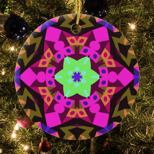 Adorno De Cerámica Naranja rosa de la flor de Mandala retro y verde