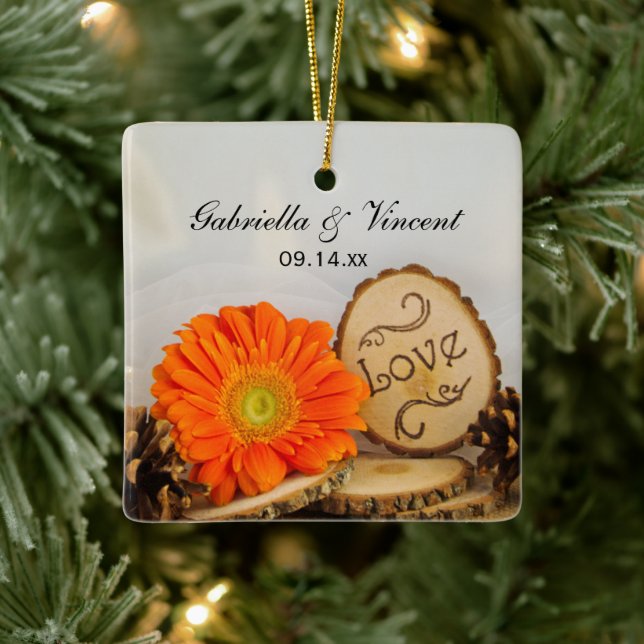 Adorno De Cerámica Naranja ruso Daisy Woods Boda (Árbol)