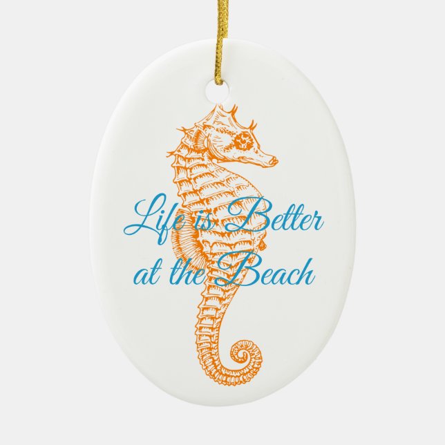 Adorno De Cerámica Naranja Seahorse Ornament Round (Frente)