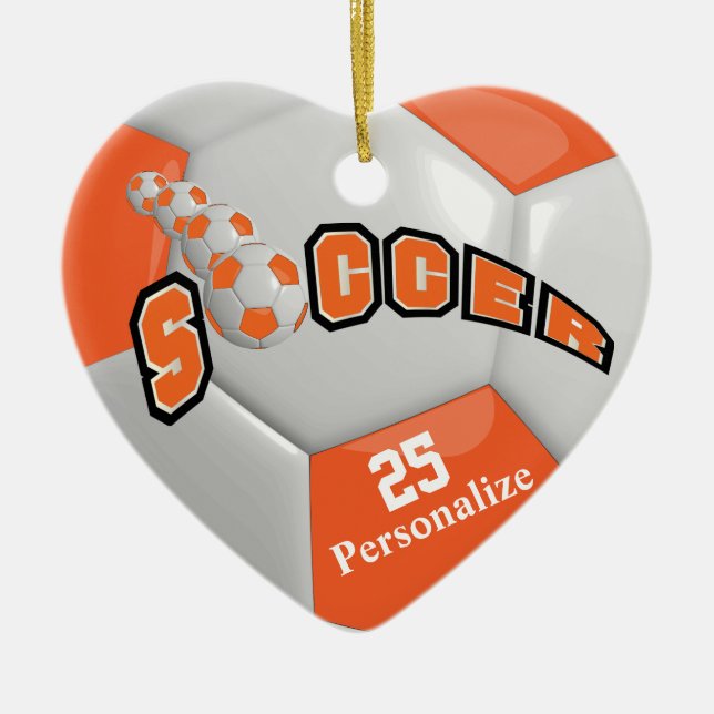 Adorno De Cerámica Naranja Soccer Ball | Personalizar (Frente)