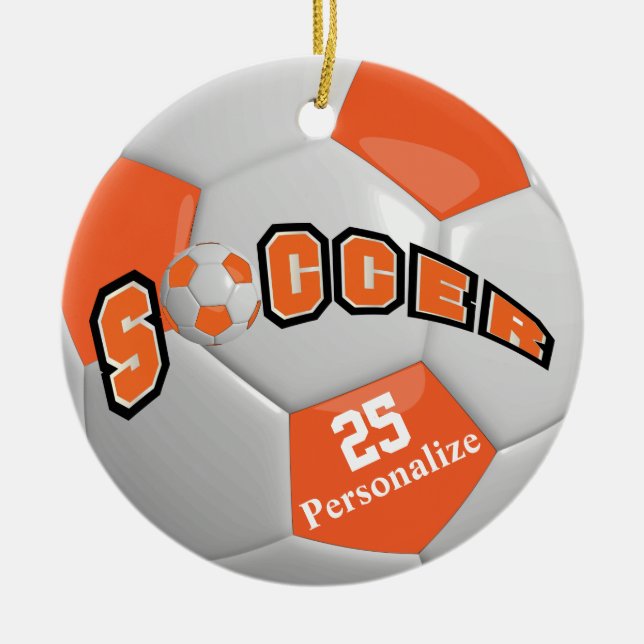 Adorno De Cerámica Naranja Soccer Ball | Personalizar (Frente)