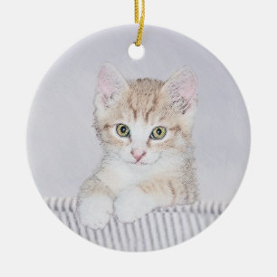Adorno De Cerámica Naranja Tabby Kitten Pintura - Arte Gato Original