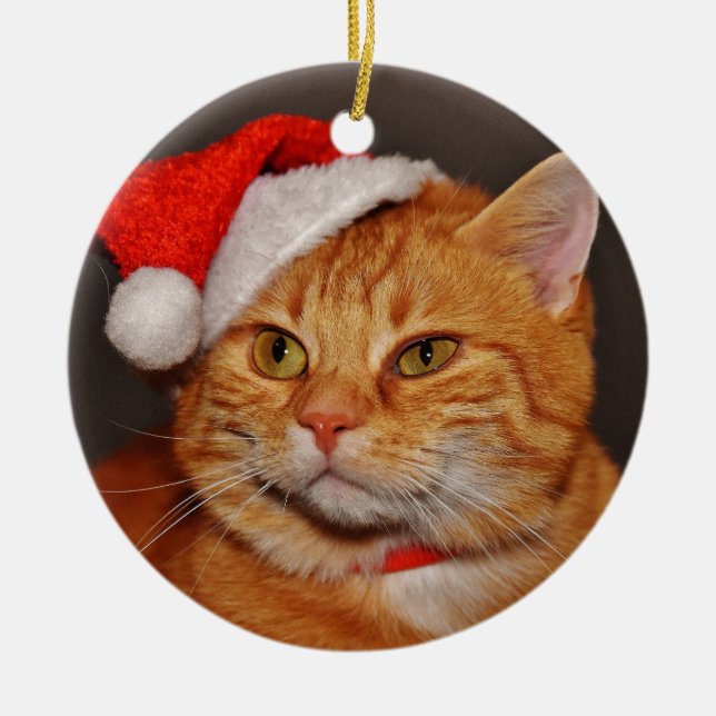 Adorno De Cerámica Naranja Tabby Navidades Cat (Frente)