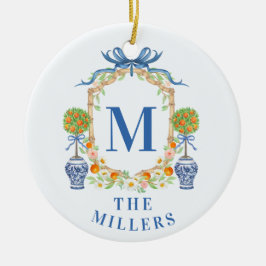 Adorno De Cerámica Naranja Topiary Chinoiserie Monograma