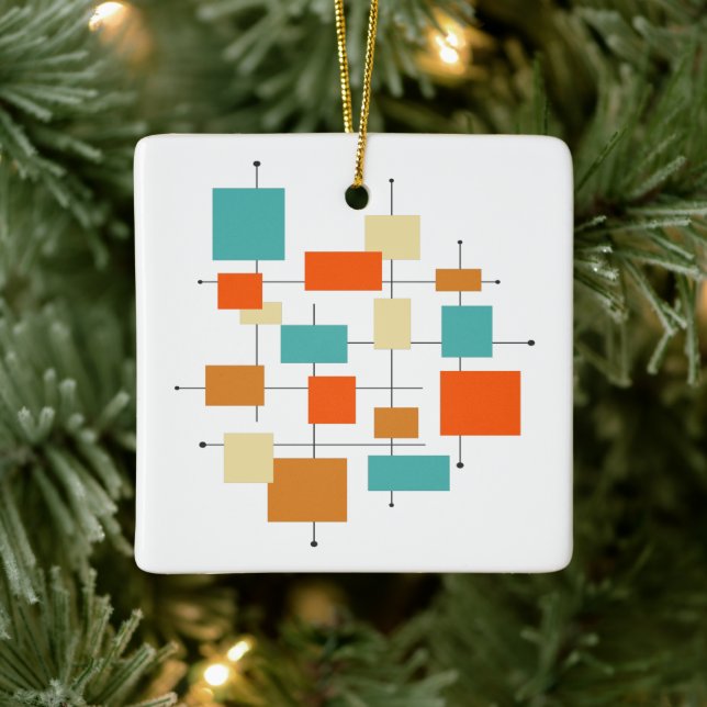 Adorno De Cerámica Naranja Turquoise Squares Navidades de mediados de (Árbol)