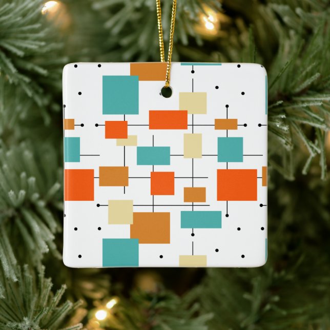 Adorno De Cerámica Naranja Turquoise Squares Navidades de mediados de (Árbol)