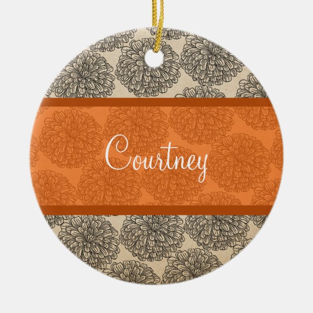 Adorno De Cerámica Naranja Vintage Zinnia (Frente)