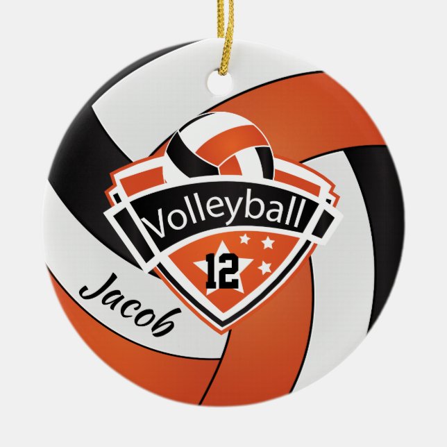 Adorno De Cerámica Naranja, voleibol blanco y negro (Frente)
